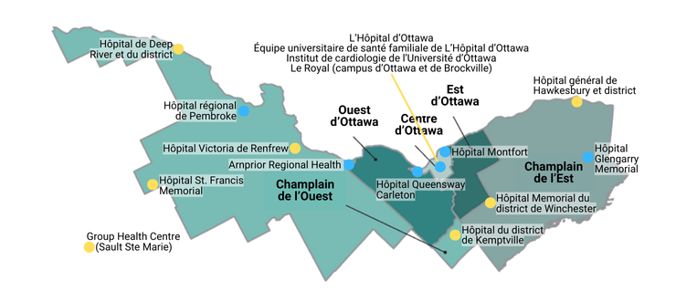 Carte des 16 organismes partenaires Epic de la région de Champlain.