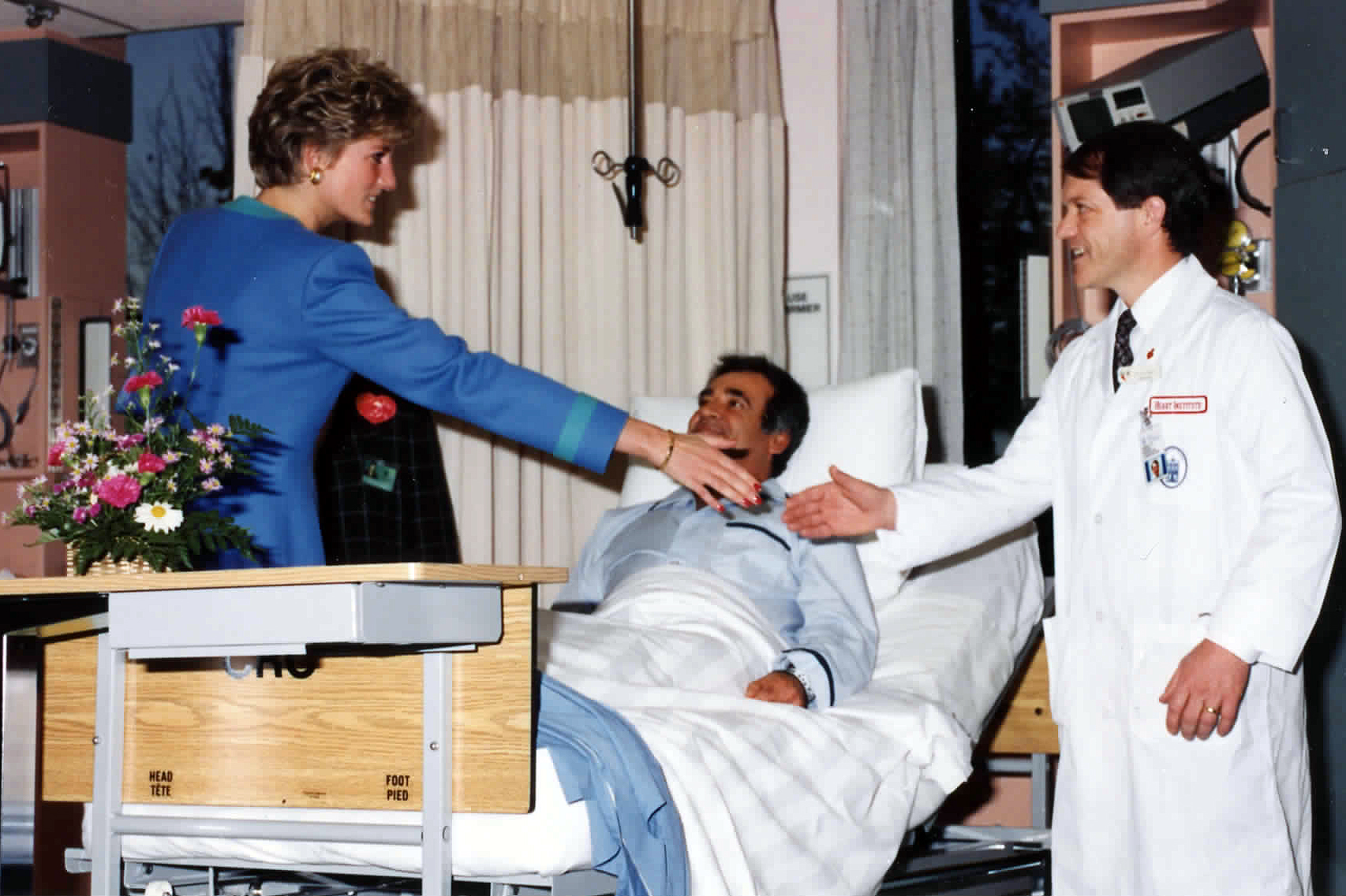 October 29, 1991: It was a Royal day in Ottawa Heart Institute history. Diana, Princess of Wales, extends a warm greeting to Dr. Ross Davies in the Day Unit.