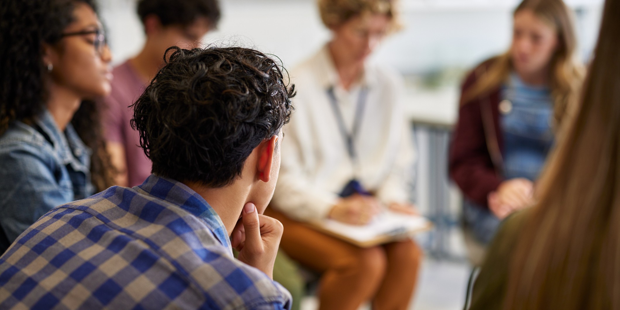 a group of people discussing