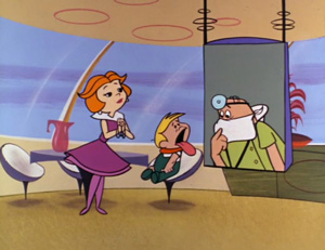 Scène de la série animée Les Jetson, au cours de laquelle un médecin évalue un patient par téléconférence