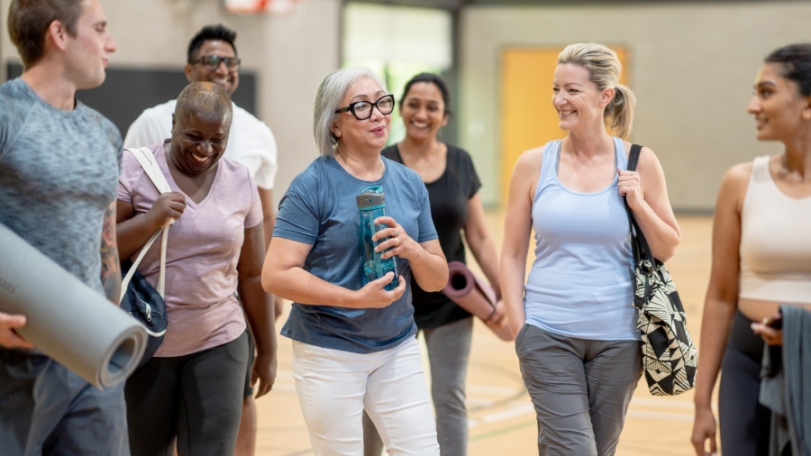 Making friends at yoga class
