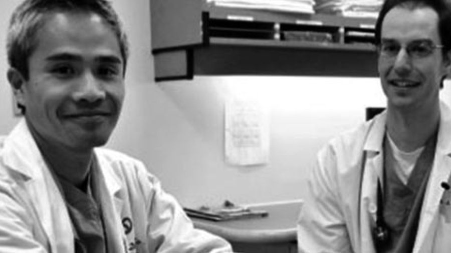 Heart Institute cardiologist Dr. Derek So (left) and former resident Dr. Jason Roberts