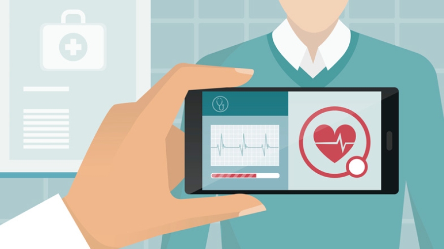 Illustration of a digital device held in front of a patient