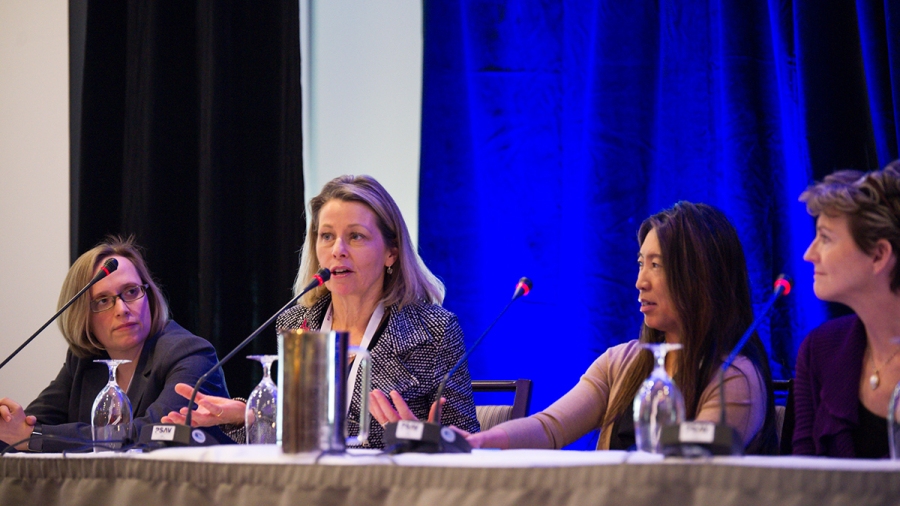 An Ask the Experts panel at the Canadian Women’s Heart Health Summit included (from left) Lisa Mielniczuk, MD, Ottawa Heart Institute; Sharon Mulvagh, MD, Mayo Clinic; Jacqueline Saw, MD, University of British Columbia; and Sharonne Hayes, MD, Mayo Clinic.