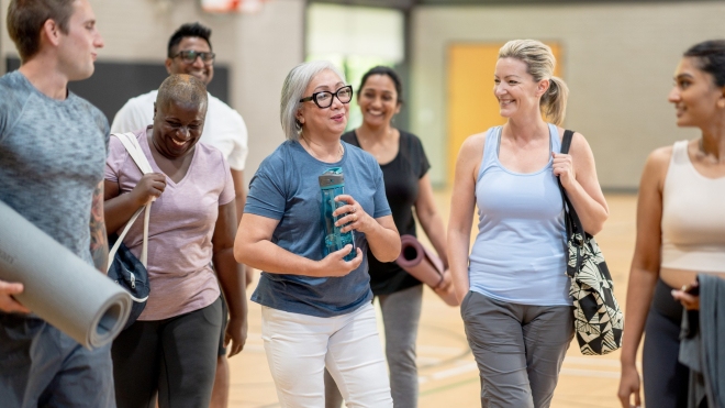 Making friends at yoga class