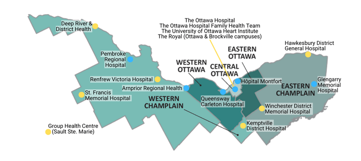 Map of 16 Epic partnering organizations across the Champlain region.