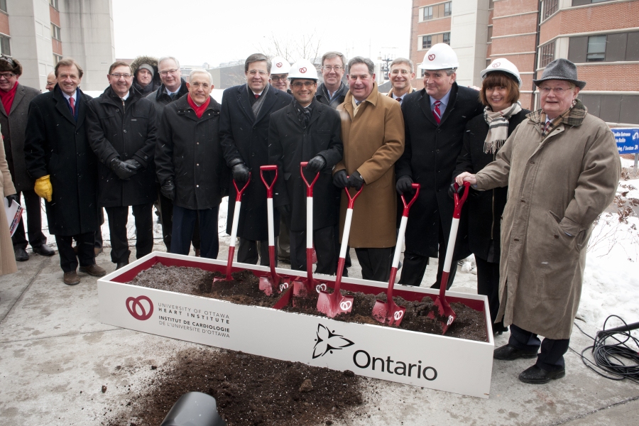 Notable guests at the groundbreaking event included then Mayor of Ottawa, Jim Watson; area MPPs Yasir Naqvi, Bob Chiarelli and Marie-France Lalonde; then President of The Ottawa Hospital, Dr. Jack Kitts; previous Heart Institute President Dr. Robert Roberts; and Heart Institute founder Dr. Wilbert J. Keon.