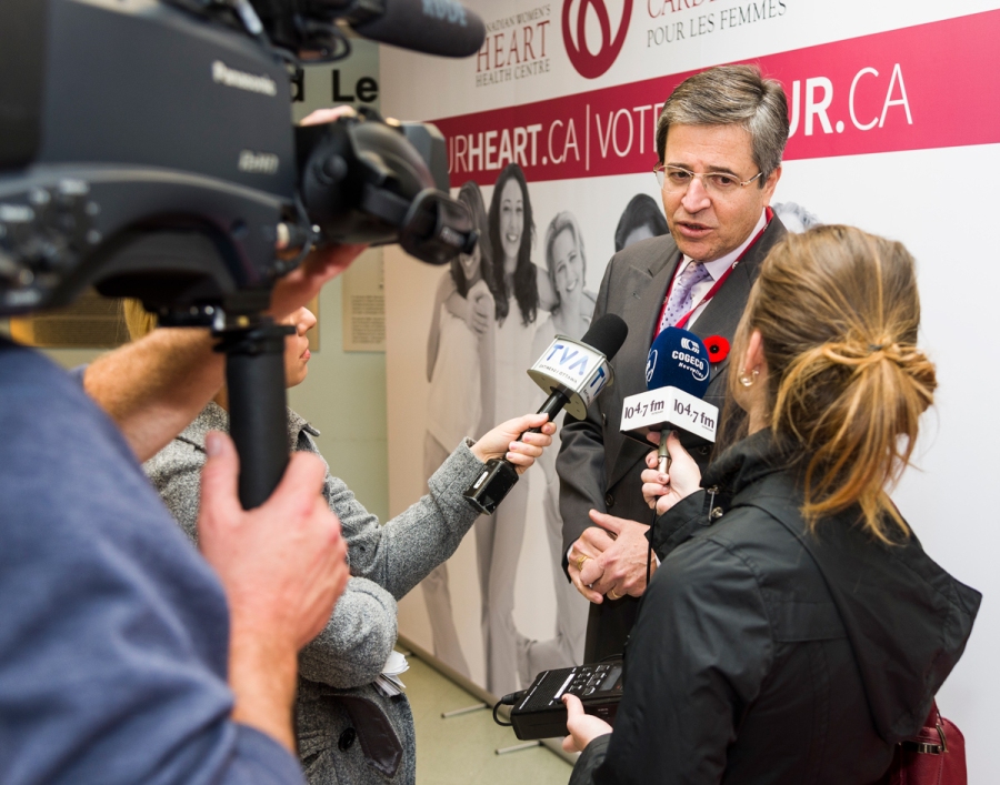 Dr. Thierry Mesana takes questions from media at the launch of the Canadian Women’s Heart Health Centre in 2014.