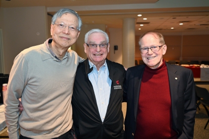 Dr. Martin Green poses with poses with friends and former colleagues, Dr. Kwan-Leung Chan (left) and Dr. Ross Davies, both retired.