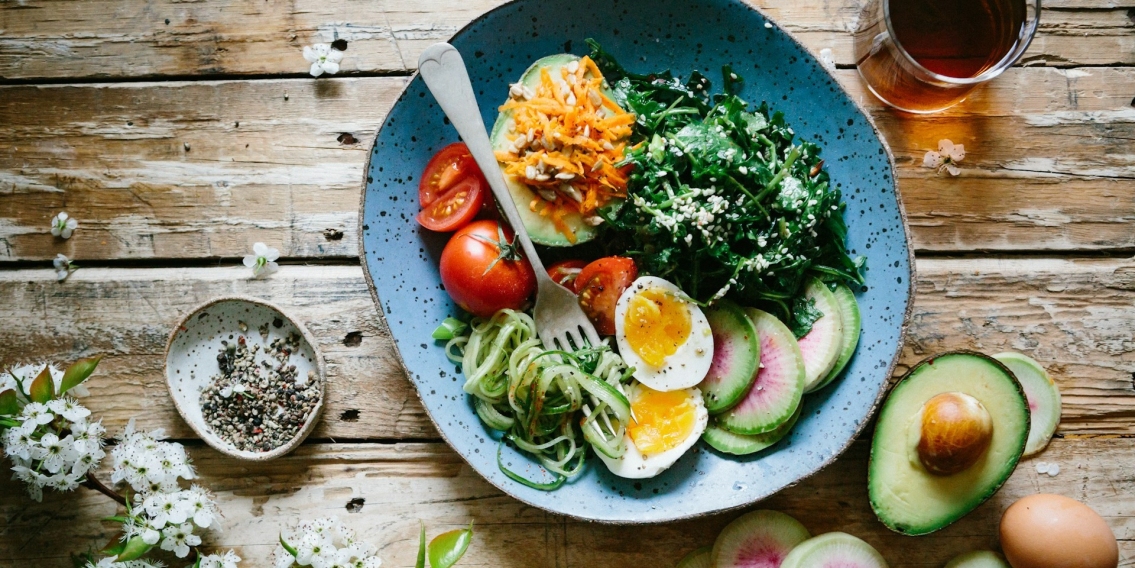 plate of food on a wood table