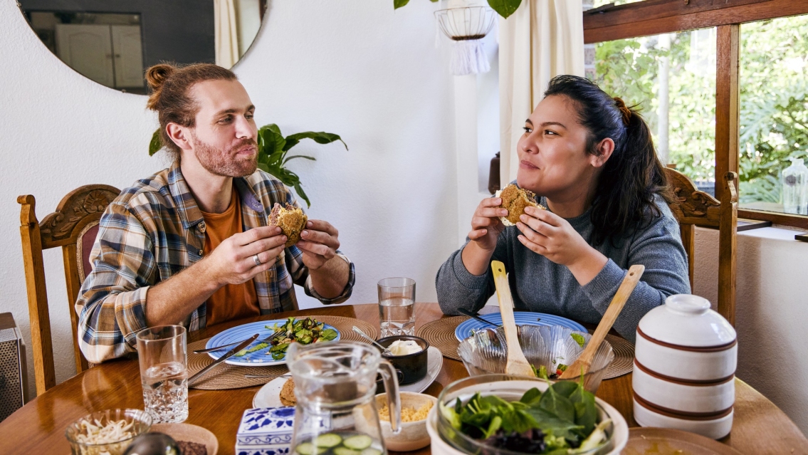 two people eating at home