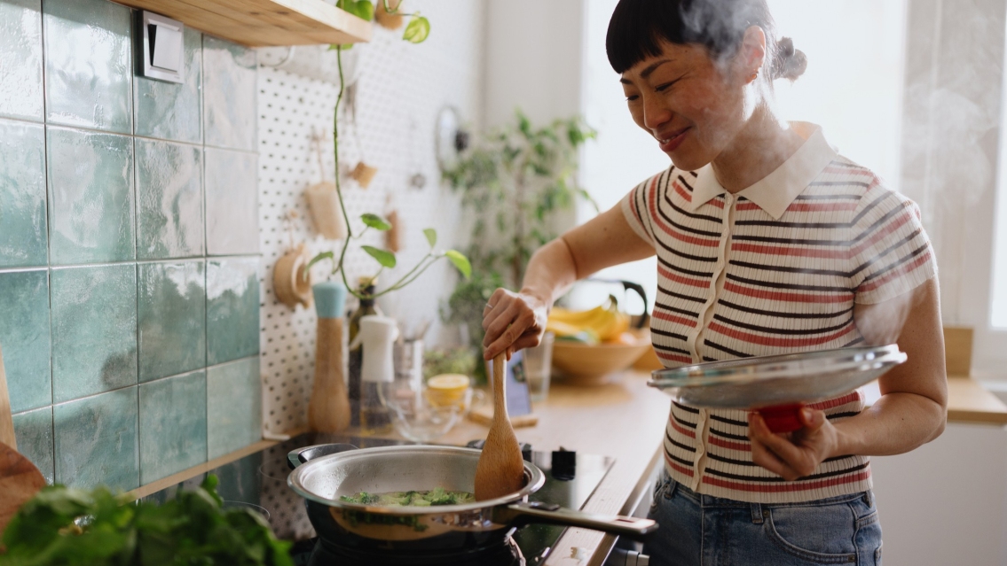 a person cooking at home