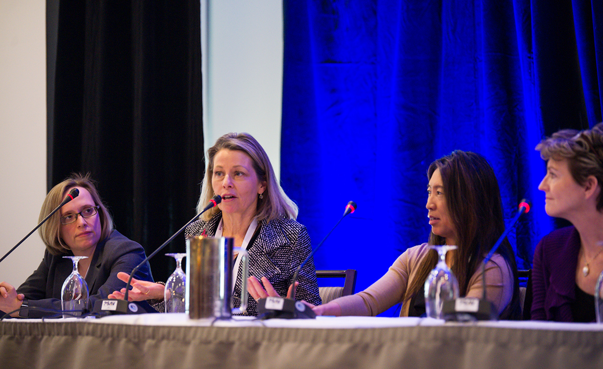 An Ask the Experts panel at the Canadian Women’s Heart Health Summit included (from left) Lisa Mielniczuk, MD, Ottawa Heart Institute; Sharon Mulvagh, MD, Mayo Clinic; Jacqueline Saw, MD, University of British Columbia; and Sharonne Hayes, MD, Mayo Clinic.